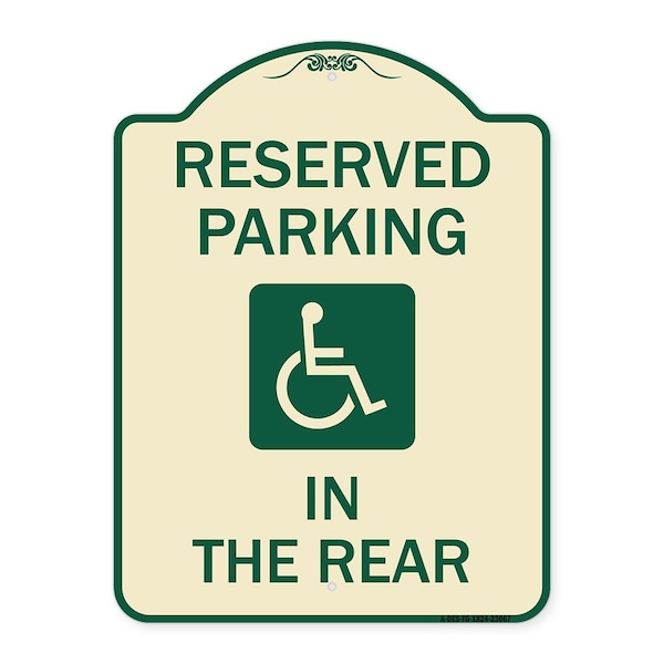 Reserved Parking in Rear W/ Graphic Heavy-Gauge Aluminum Sign, 24" x 18", TG-1824-23067